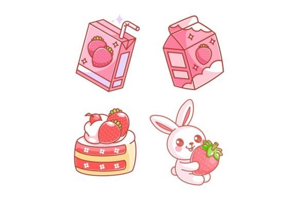 Cartoon Style Strawberry Box Set for Creative Projects