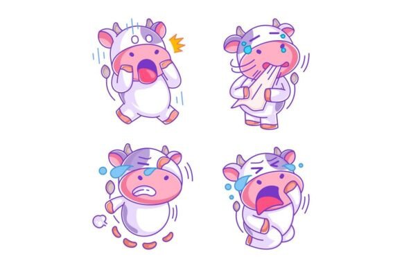 Cow Crying Cartoon Style Set: A Practical Creative Resource