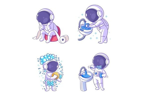 Cute Astronaut Cleaning Body Cartoon: A Practical Creative Asset for Engaging Visual Content