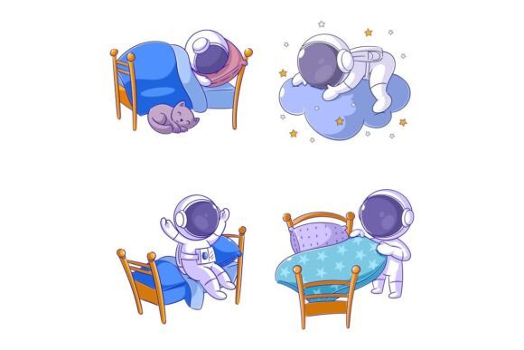 Cute Astronaut Sleeping in Cartoon Style