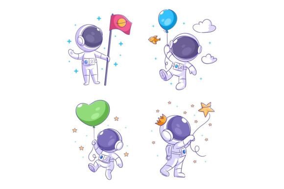 Cute Astronaut with Balloons Cartoon in Design