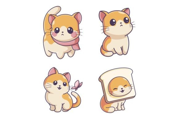 Cute Cat Alone, Cartoon Style Set: A Versatile Design Resource