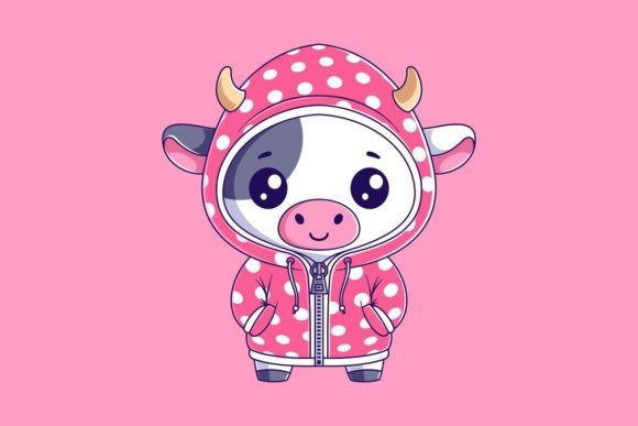 Cute Cow Wearing a Pink Jacket