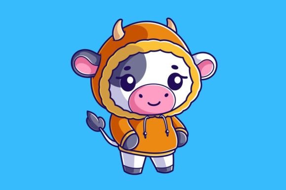 Cute Cow Wearing an Orange Hoodie
