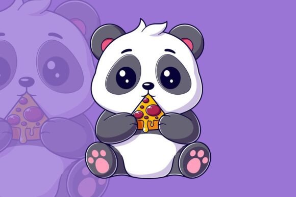 Cute Panda Eating a Small Piece of Pizza