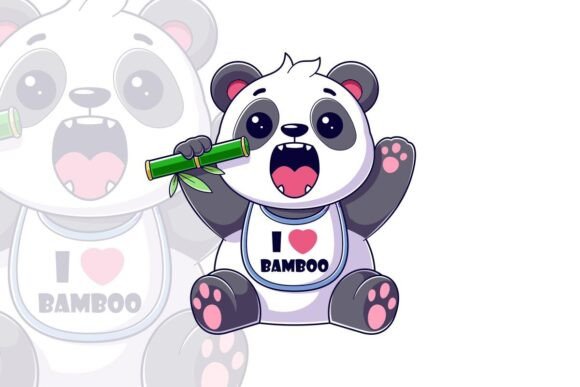 Cute Panda is Excited to Eat Bamboo