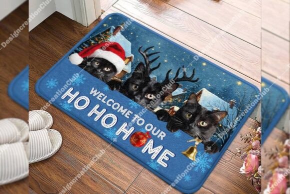 HO HO HOME Black Cat Doormat Design