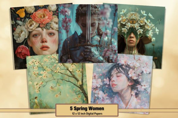 Spring Floral Woman Digital Paper Pack 1