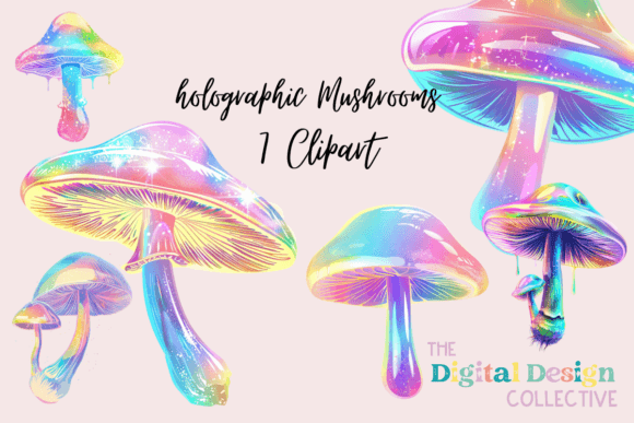 The Allure of Holographic Iridescent Mushroom Clipart in Modern Design